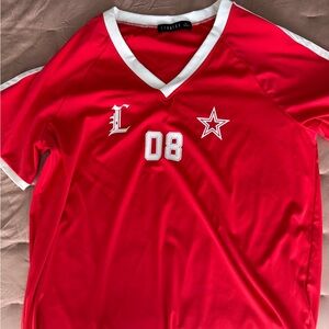 Lioness Red and White V-Neck Top